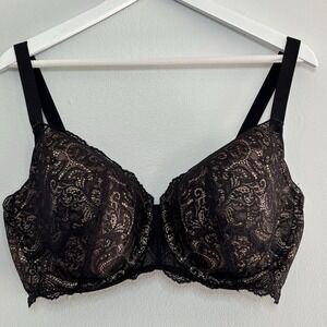 Third Love Lace Balconette Bra 40F Black Tan Sexy Lingerie Busty Full Coverage